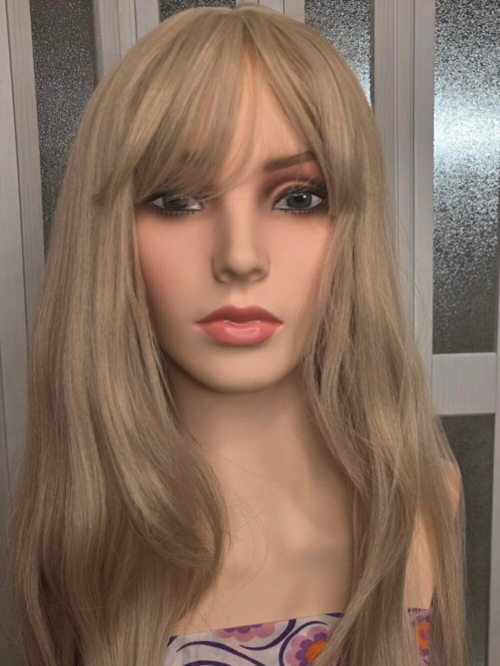 Women's Blonde 24in Long Straight Layered Wig with Bangs Soft Synthetic Hair
